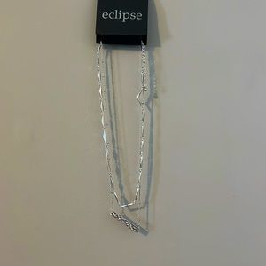 Silver double chain necklace with rectangle pendant